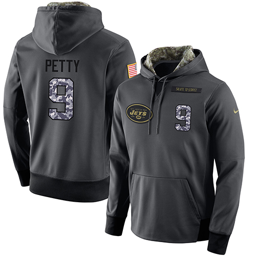 NFL Men's Nike New York Jets #9 Bryce Petty Stitched Black Anthracite Salute to Service Player Performance Hoodie - Click Image to Close